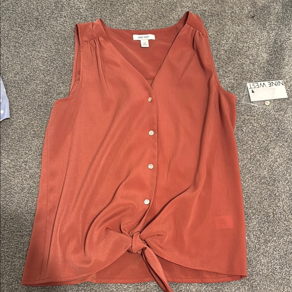 Nine West Orange Buttoned Tie Front Tank Top